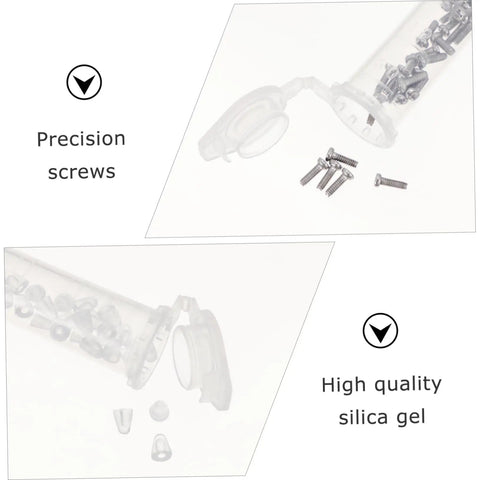 Eyeglass Repair Kit Three Set With Nose Pads Screws And Ear Grips For Quick Fixes And Easy Accessories Storage shown with precision screws