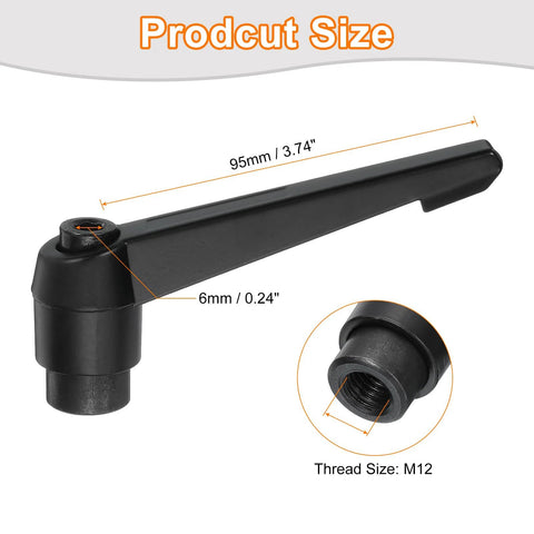 2Pcs M12 Adjustable Knob Handles With Female Thread Push Button Ratchet Quick Release Locking Rotating Bolt showing 95mm lever