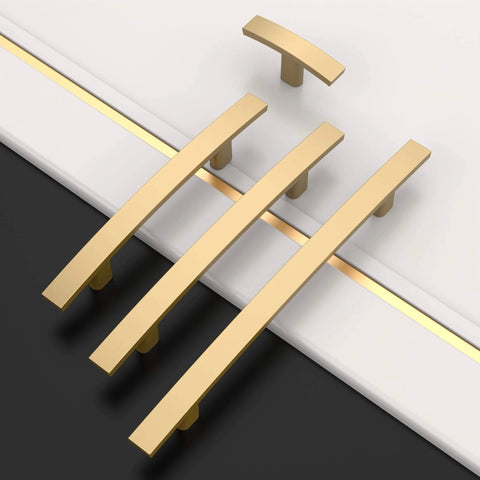 Champagne Bronze Cabinet Knobs 2 Inch Single Hole T Bar Pulls Go To Solid Zinc Alloy 10 Pack For Kitchen Cabinets Dressers Closets Gold Finish Hardware ZH0003 shown installed on a surface