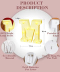 Diagram showing dimensions and features of light-up letter M from Marry Me Light Up Letters Proposal Kit With 7 Letter Signs 24 LED Tea Lights.