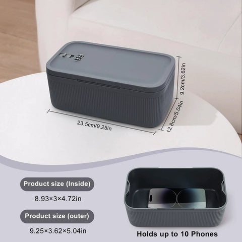 Compact Combination Lock Box That Keeps Your Phone, Medicine, Snacks, And Personal Items Safe At Home Or On The Go With An Easy Code on table