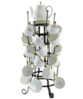 24-Hook Rustic Black Iron Coffee Mug Holder Mug Rack Cup Display Tree with mugs and teapot