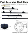 Diagram showing Two Pairs Of 3D Clock Hands For DIY Wall Clock Movement Quartz Mechanism, large black hand set with measurements.
