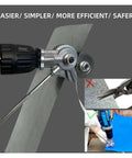 Plate Cutter Nibble Drill Attachment Workhorse cutting metal sheet with drill, showing efficiency and versatility in metal cutting