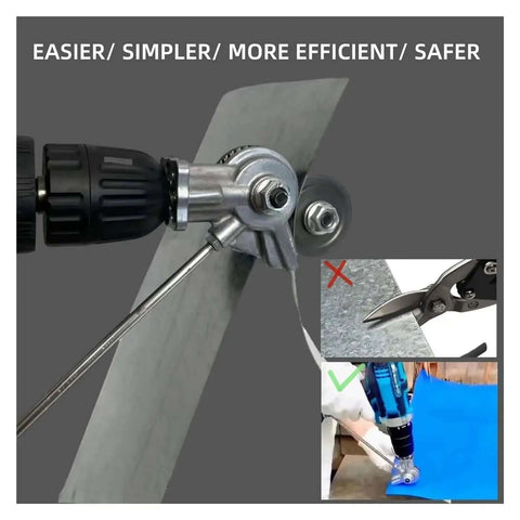Plate Cutter Nibble Drill Attachment Workhorse cutting metal sheet with drill, showing efficiency and versatility in metal cutting