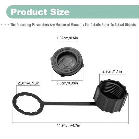 Size diagram of Two Pack Sprayer Tank Drain Covers With Secure Tether And Quick Emptying Threaded Caps For Most Sprayers Built Tough