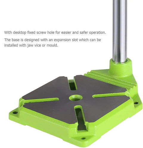 Heavy Duty Mini Bench Drill Press Electric Drill Stand base with desktop screw hole and expansion slot for secure setup.