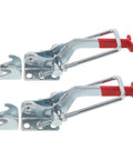Super Heavy Duty Toggle Clamp Latch With 2183 Lbs Holding Capacity Galvanized Iron Corrosion Proof Quick Release Pull Latches For Cabinets And Jigs Total Game Changer, showing two pull latches with red handles.