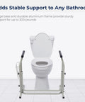 Toilet Safety Frame With Freestanding Grab Bar For Bathroom, Sturdy Aluminum Rail For Stability, supports up to 300 pounds.