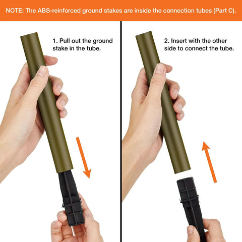 Hands assembling the ground stake tube for Solar Outdoor Pathway Lights With Two Modes Dope 10 Lumen Low And 25 Lumen High LED.