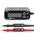 Top Notch Ergonomic Digital Multimeter With Big Bright Screens Auto Shutdown And High Accuracy Voltage Current Capacitance Testing For All Electric Gigs showing black and red probes connected to the multimeter.