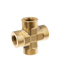 Straight Up Reliable Brass Female Cross Pipe Fitting 1/4 Inch NPT Thread, heavy-duty brass cross connector for fluid paths.