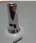 Close-up of nickel plated roll shutter crank handle bell replacement kit with spring pin for half inch diameter pole repair.