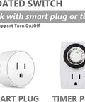 Smart plug and timer plug for updated switch compatibility, supporting only on/off functions.