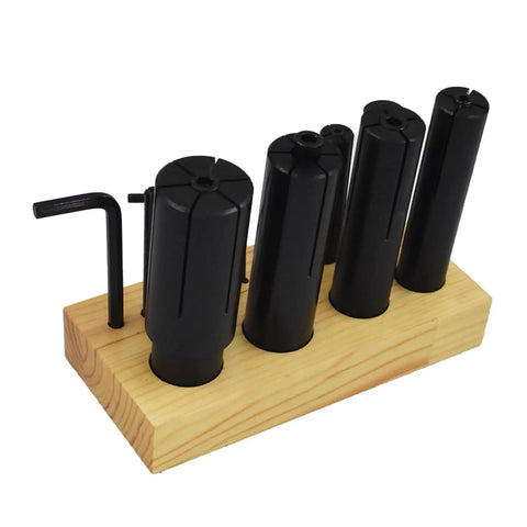 Expandable Arbor Set 1/4 To 1-1/4 Inch For Lathe And Milling Machines, 8 Piece Expansion Mandrel Kit For Chucks, Collets, Fixtures, And Grinding, Adjustable Diameter And Length, Durable Hard Alloy Construction, on wood base