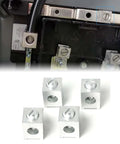 Neutral Lug Kit For Four To Two Zero Gauge Wires Aluminum Ground Lugs Set in use and close-up view of four-piece kit