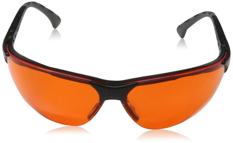Front view of Blue Light Blocking Safety Glasses With UV 400 Protection For Computer Work, gamer, durable black frames, anti fog lenses, eye fatigue reduction.