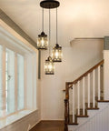Three Light Farmhouse Pendant Light With Adjustable Ceiling Hanging Fixture And K9 Crystals In Black Finish