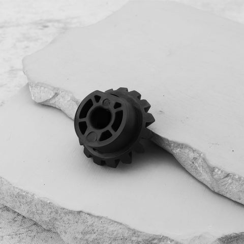 Black plastic bevel gear for table saws, replacement part 2610015042, durable, high wear resistance, black background