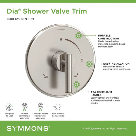Satin Nickel Shower Valve Trim With Escutcheon And Single Lever Handle For Use With Pressure Balancing Valve 261XBODY or Temptrol