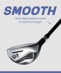 Close-up of hybrid club from S7 18 Piece Men's Golf Club Set With Titanium Driver, Fairway Woods, Hybrid, and Blue Bag.