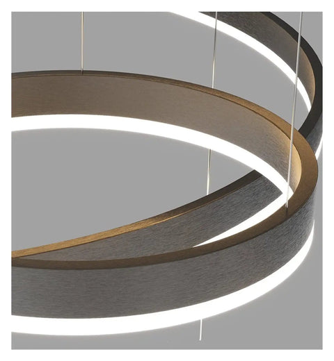 Modern Large Black Aluminum Circle Pendant Light Sleek Ceiling Lamp For Living Room And Kitchen Dining Top Tier White Glow Smooth Loft Fixture, close-up view.