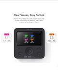 F160 4 Channel GaN LiPo Battery Charger with 2.4 inch IPS LCD display and control buttons, showing charge details for RC fans