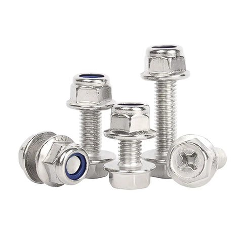 Cross Flange M6 Hex Socket Head Bolts And Nuts Kit With Washers 20 Sets Serrated Flange for Vibration Lock Stainless Steel 304