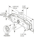 Diagram of Heavy Duty 304 Stainless Steel Patio Door Roller Assembly with 1-1/4 inch height adjustable wheels showing dimensions.