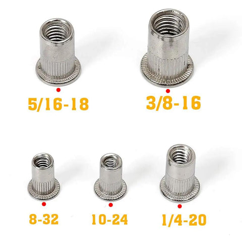 Stainless Steel Rivet Nuts Kit 77 Pcs Five Sizes 8-32 10-24 1/4-20 5/16-18 3/8-16 Threaded Insert Nutserts Rivnuts For Automotive