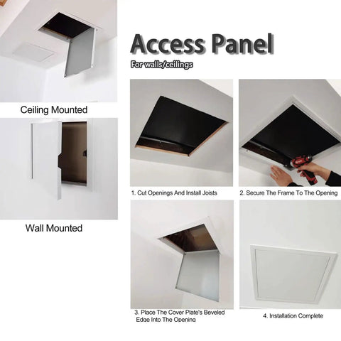 Installation guide for Tough As Nails White Attic Access Panel 6X18 Inch Metal Recessed Ceiling Hatch for plumbing use.