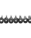 Heavy Duty 7 Piece Gemstone Drill Bits Set With M14 Thread For Wet Dry Drilling On Marble Tile Granite And Stone. Premium Brazing Hole Saw Kit In Durable Aluminum Storage Case For Precise Work. 7 black diamond drill bits, front view