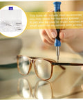 Hand using mini screwdriver from Two Sets Eyeglass Repair Tool Kit with Screws, Nose Pads, and Ear Grips for repairs on glasses.