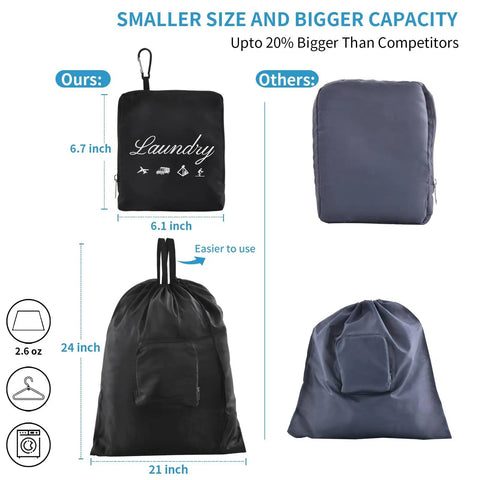 2 Pack Travel Laundry Bags With Handles And Aluminum Carabiner Dirty Clothes Organizer For Travel Camp Gym And Students Upgraded With Hanging Hooks Lightweight Yet Sturdy 24 By 21 Inches size comparison