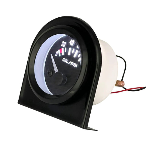 52mm oil pressure gauge kit with sensor, black dial and white housing for 12V automotive use