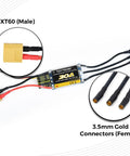 Beefy 30A Brushless ESC For 2 To 4S RC Planes And Airplanes With 5V And 6V SBEC showing XT60 and 3.5mm connectors
