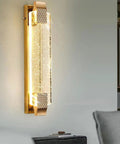 Slick Modern Crystal Wall Sconce Lights For Cozy Bedroom And Living Room Vibes With Up Down LED Wall Lamp Fixtures In A Solid 2 Pack For Indoor Outdoor Bathroom Decor, gold finish with clear crystal.