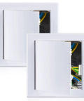 2 Pack 8 By 8 Inch White Pvc Plumbing Access Panel For Drywall With Slick Hinged Door open showing wires inside.