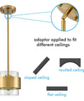 Dope Modern Brass Pendant Light With Clear Glass Shade, Adjustable Height Up To 59 Inches, ETL Listed, ceiling adaptor display