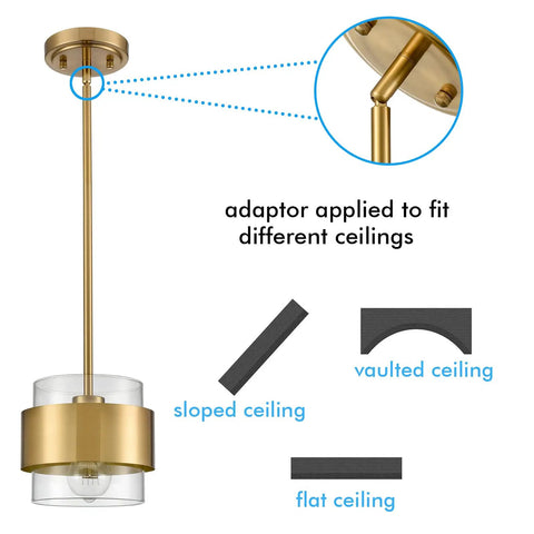 Dope Modern Brass Pendant Light With Clear Glass Shade, Adjustable Height Up To 59 Inches, ETL Listed, ceiling adaptor display