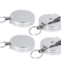 Four silver Retractable Key Ring Wire Keychain With Belt Clip Anti Theft Anti Lost Design 5 Cm Diameter Metal Electroplated Gear Uber Handy