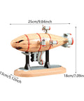 Yellow airship diecast model with stand, realistic iron craftsmanship, vintage vibe, small size souvenir replica, desk display.
