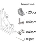 3030 Aluminum Extrusion Corner Bracket Kit With 40 M6 T Nuts And 40 Hex Screws, 20 Corner Brackets, 1 Wrench, 90 Degree Connector