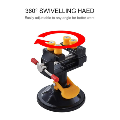 Mini Suction Vise Clamp With 360 Degree Swivel Head Grabs Tight On Smooth Desks for precise angle adjustments.