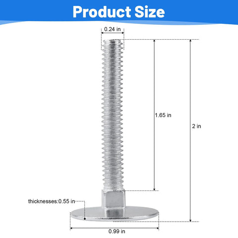 Zinc elevator bolt with flat head, 1/4-20 thread, 2 in long on white background.