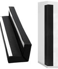 Heavy Duty Wall Corner Guards With Thick Foam Liner For Basketball Courts And Gyms Water Resistant Corner Pads For Playrooms And Garages, black PU rubber, side and front view.