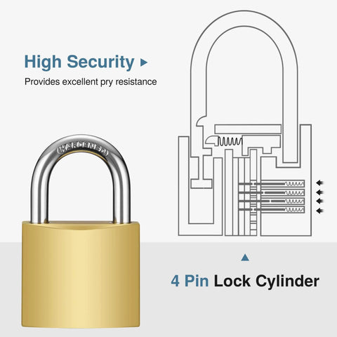 Illustration of Two Pack Keyed Padlocks Waterproof 33mm Locker Locks with internal 4 pin lock cylinder diagram.