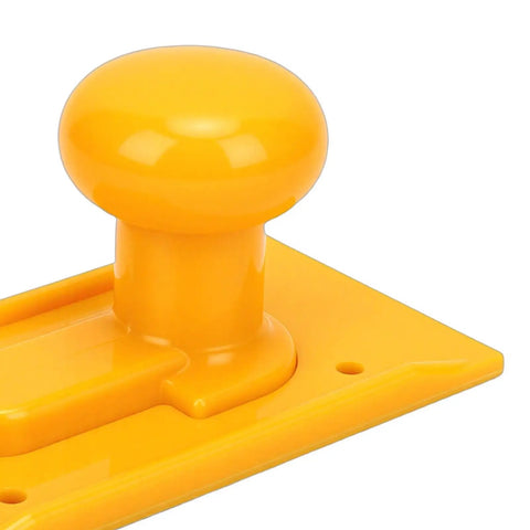Close-up of Rock Solid ABS Table Saw Push Block Engineered For Clean Safe Feeding With Ergonomic Non Slip Handle top with a round knob.