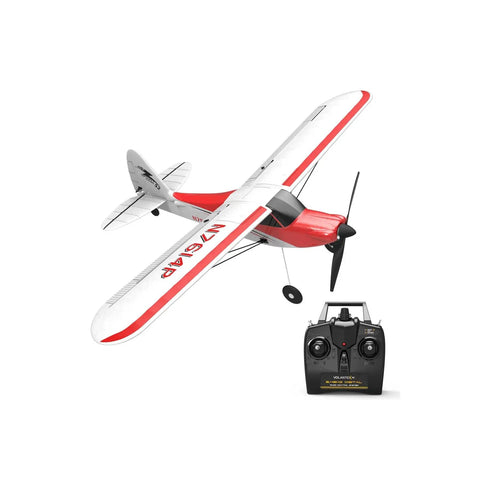 Volantex RC Plane 761-3 with remote control, showcasing Front Landing Gear Set P7611405 For Volantex RC Planes in mid-flight.