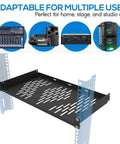1U Universal Rack Shelf With 10 Inch Depth, Vented Cantilever Tray For 19 Inch Network Racks And Cabinets, Black, 1 Piece